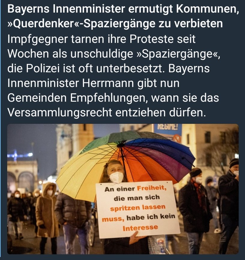 IgnazBearth's tweet image. Stellt euch vor es ist #Demoverbot und keiner geht hin! 🙄🥴😘

»#Querdenker«-#Spaziergänge verbieten:
Bayerns Innenminister Herrmann gibt nun Gemeinden Empfehlungen, wann sie das #Versammlungsrecht entziehen dürfen.

spiegel.de/politik/deutsc…