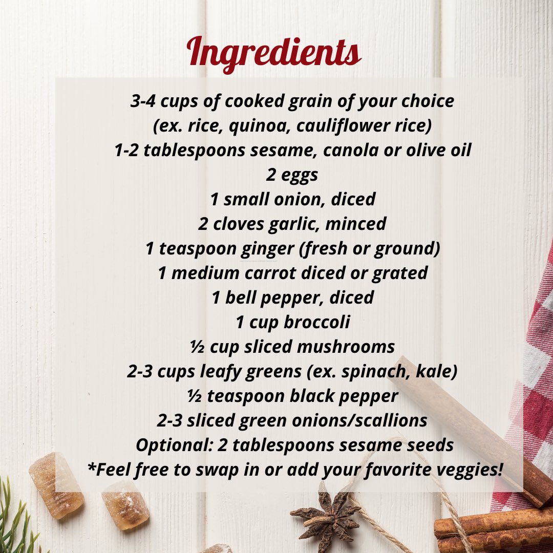 DSTQuAC's tweet photo. Join us for a virtual holiday cooking class Wed, Dec 29 with nutritionist Paloma Jones. Swipe to see ingredients/shopping list for a healthy veggie fried rice. Pls email if you have any questions. quac.healthtf@gmail.com 
🥬🥦🧅🍛
#DSTQuAC
#QuACHealthTaskforce
#DSTHealthyHolidays https://t.co/MPrldQxyMD