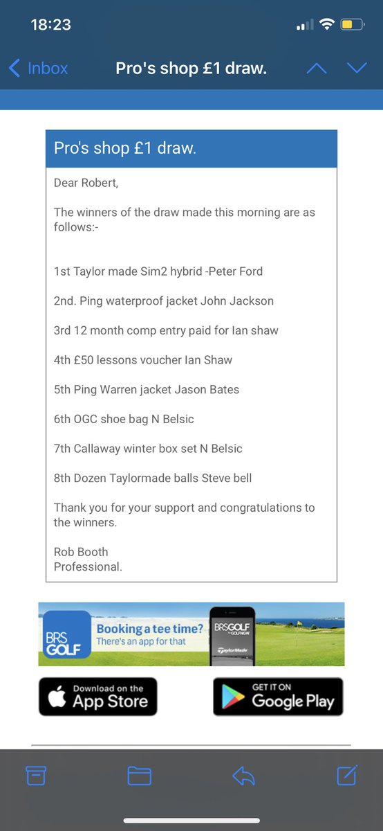 The prize winners for the £1 per go raffle. <a href="/outlanegolf1906/">Ogc</a> well done to all the winners. <a href="/rboothprogolf/">Robert Booth PGA</a> the main draw is live January 1st at 12noon. Still 20 tickets left