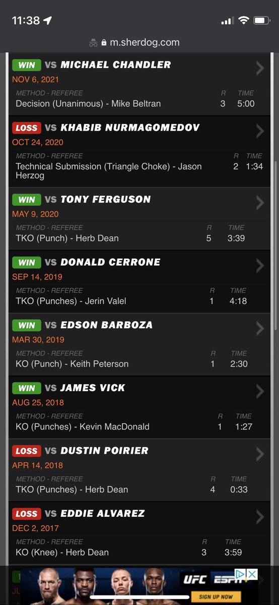 mmaunshow's tweet photo. devils advocate here. i like justin. but this resume isn’t exactly stacked in the win column in hindsight. his best win is probably 1-2 michael chandler. justin is the most logical challenger, but it’s not as obvious as he seems to think. https://t.co/SJRxLYnwsF