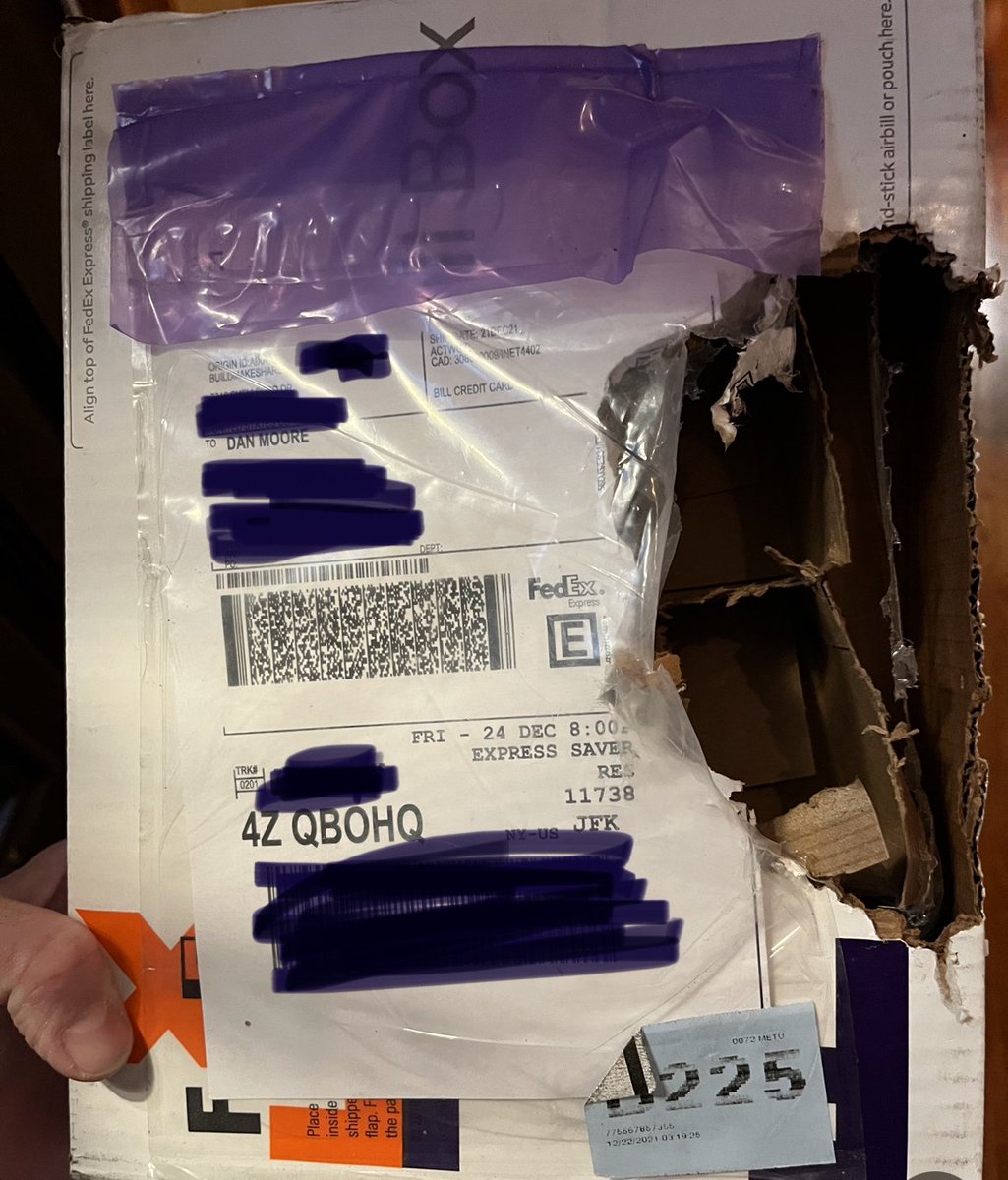 Hey <a href="/FedEx/">FedEx</a> I shipped these irreplaceable items for #Christmas to @twitch and <a href="/discord/">Discord</a> community for a special event and of the 9 packages sent, 4 are destroyed! Why does look like it was run over by a truck? note: these are 3 different packages! 4th pic soon! #fedex #ruined