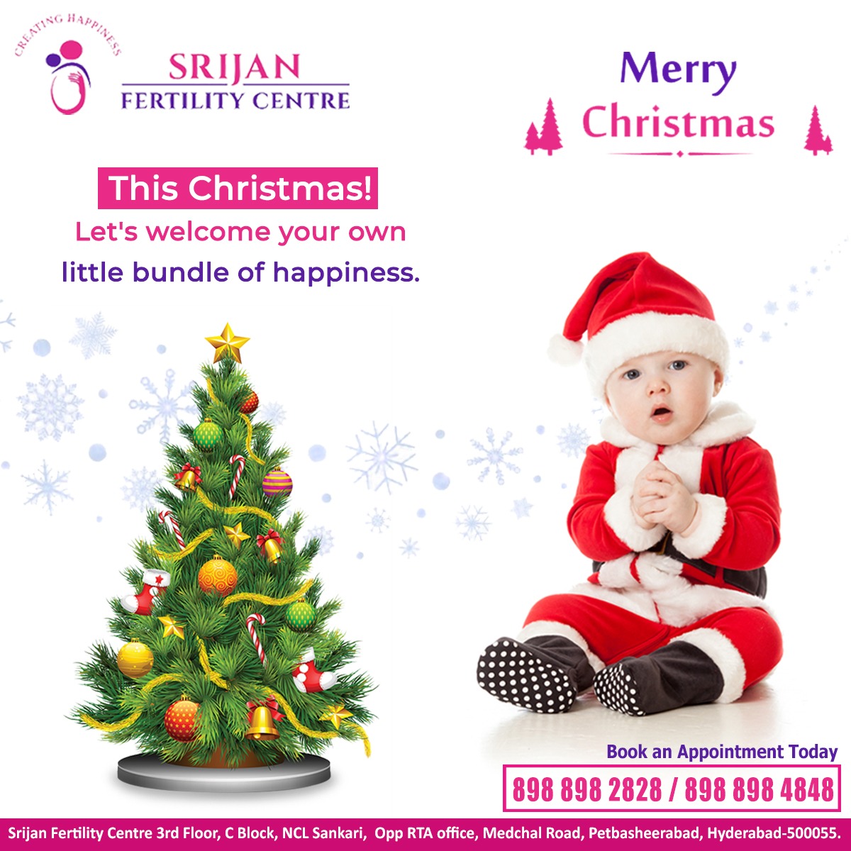 Srijanfertility's tweet photo. On this Christmas day let's welcome the bundle of joy and happiness through our Srijan Fertility Center. Have a wonderful X-Mas!
Visit us on https://t.co/xY2rIqguN5
.
#christmas #joy #Srijan #SrijanIVF #Srijanfertilitycentre #christmastree #xmas #festival #santa #gifts #jesus https://t.co/O6QEGTJip4