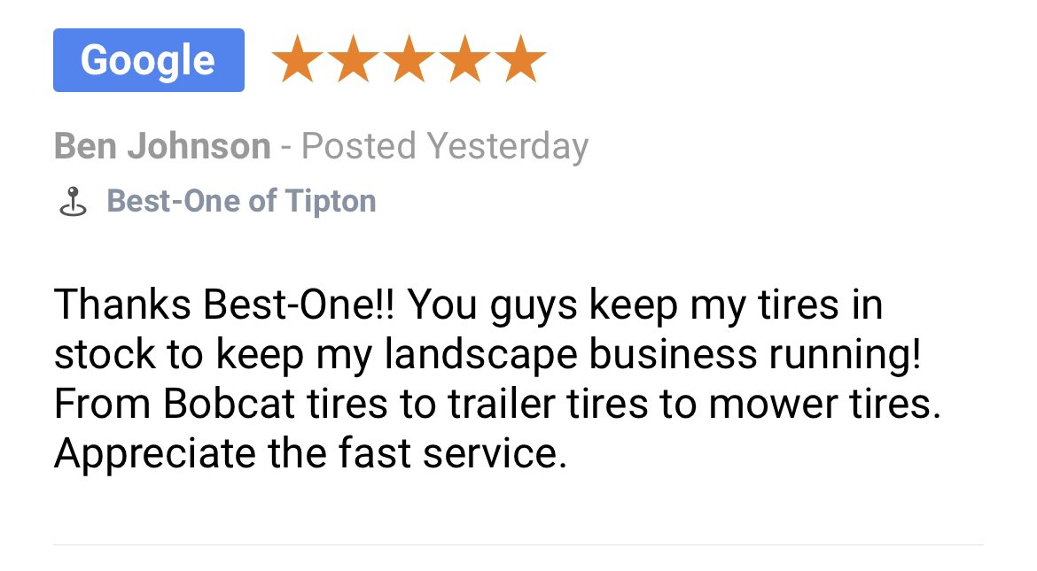 RileyParkTire's tweet photo. 🙌FAN FRIDAY🙌 No tire too big or small, our teams have you covered. Great job to our Tipton team! ICONIC.

#ravingfans #customers #reviews #fanfriday
#wearebestone #bestplacestowork #friendly #bestone #corevalues https://t.co/y9RpFtKAqt