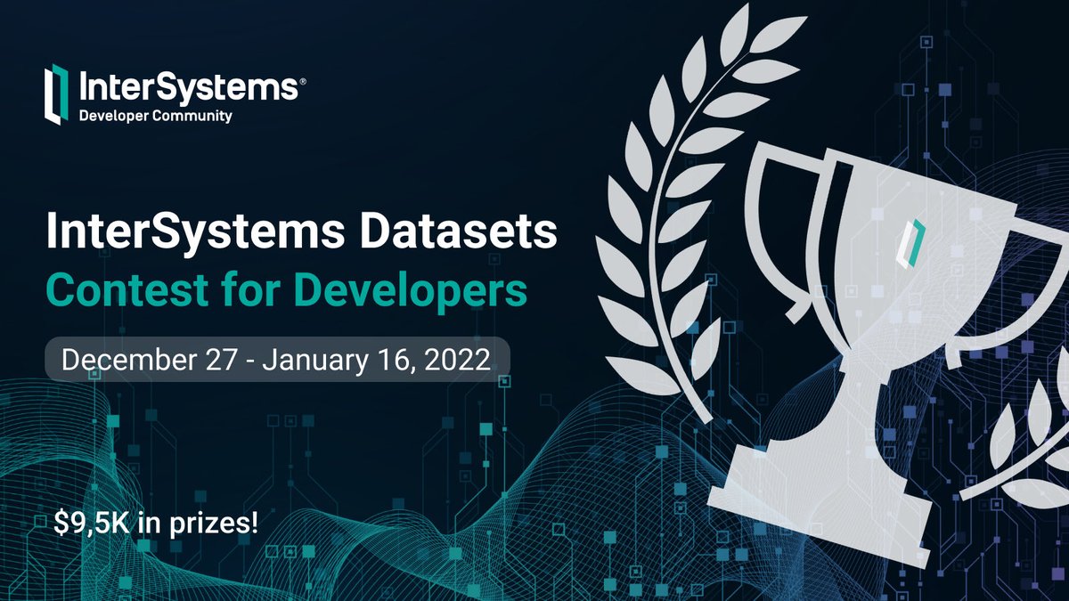 InterSystemsDev's tweet photo. Datasets wanted! Let's begin the #NewYear2022 with the next programming contest for @InterSystems developers! Present a repository that will load a dataset into the #InterSystemsIRIS namespace. 

🎁 Prize pool: $9,5K 
⏰ Dec 27 - Jan 16 
ℹ️ https://t.co/cyyjKXNaaA

#IRIScontest https://t.co/8ohC2ZSsgd