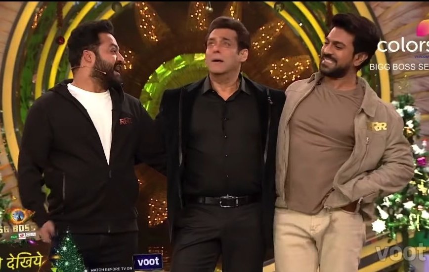 BeingShreya2's tweet photo. Pic of the day !!😍 #WeekendKaVaar Salman Khan - Jr NTR - Ram Charan in one Frame !  #RRRMovie  #JrNTR  #RamCharan https://t.co/ec4kLCkslA