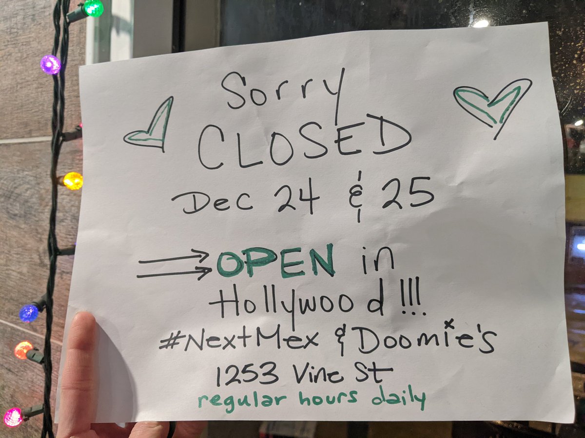 DoomiesNextMex's tweet photo. โจ We're OPEN in HOLLYWOOD โจ Regular Hours ๐ค Only #NextMexExpress in City Terrace is closed.
๐ฎ FREE PARKING LOT ๐ฎ Order ahead for delivery or pickup https://t.co/aDk7IdHqip โจ
#vegan #veganchristmas #losangeles https://t.co/CJK4riECGw