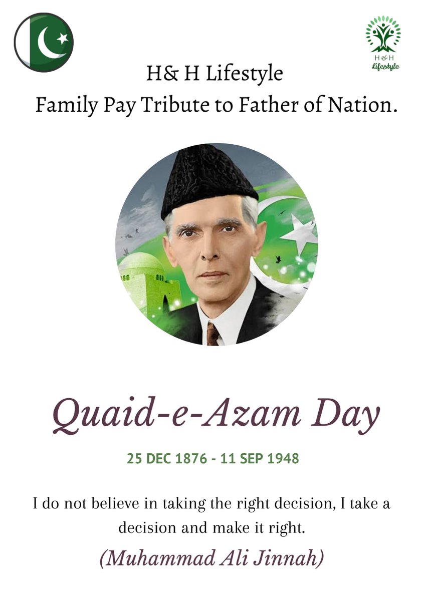 HealthyHale's tweet photo. “Think a hundred times before you take a decision, but once that decision is taken, stand by it as one man.”
#Quaid-e-Azam Day
25 December
#QuaidDay
#QuaideAzamZindabad
#QuaideAzam https://t.co/FosU7bco8J