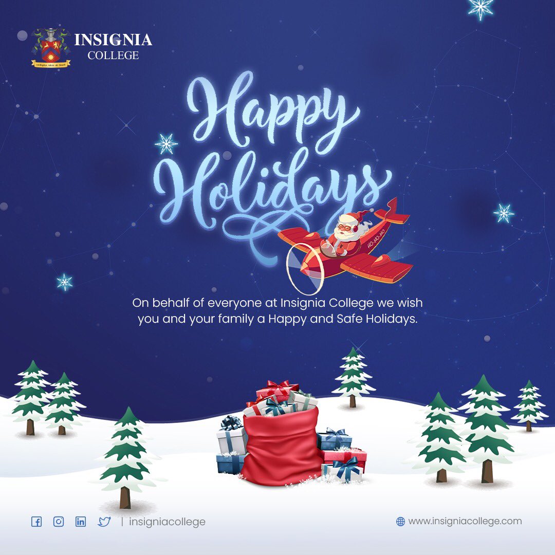 InsigniaCollege's tweet photo. Have a cheerful holiday season. Insignia College wishes you a Happy Holiday and a Happy New Year!

#insigniacollege #Christmas #newyear2022 https://t.co/sSfSCZCEV7