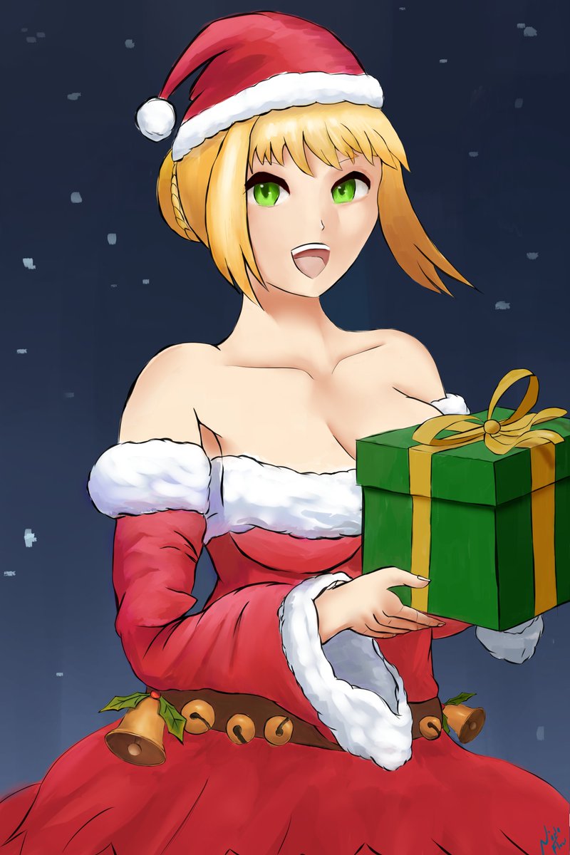 Nineflow4's tweet image. Nero Claudius stopped by to wish you a Merry Christmas.

A christmas present for my friend @kagura_oni! 🎁🎄
#FGO #FateGO
