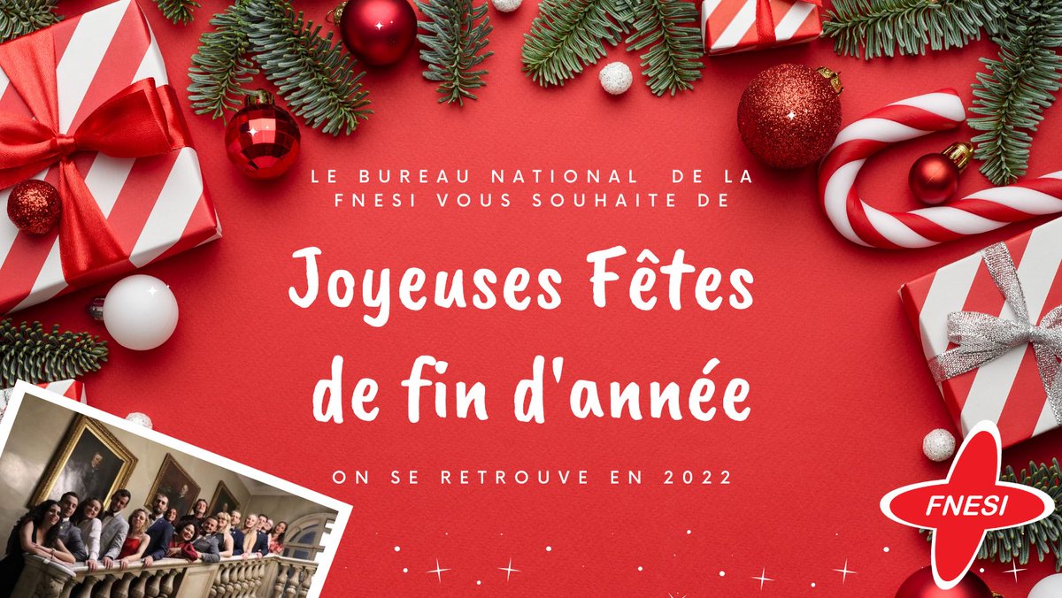 #Fêtes | L’ensemble du Bureau National de la #FNESI vous souhaite de très belles fêtes de fin d’année ✨🎉

Puisse ces festivités vous permettre de retrouver celleux que vous aimez 🎄

Prenez soin de vous, et à très bientôt ❣️