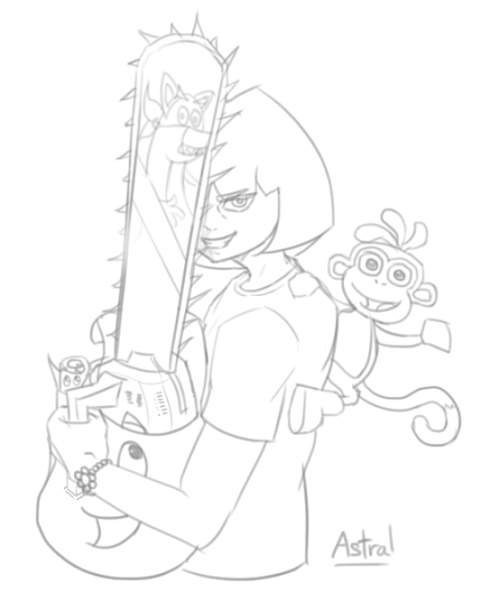 Also here's a lil sketch i did, it's not finished but I wanted to share this Chainsawgirl Dora :3 https://t