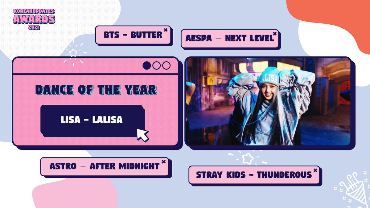 LL_LLOUD's tweet photo. ยินดีกับลิซ่าคว้ามาอีก 4 รางวัล!
Congrats 👏 LISA for winning 4 Awards at 2021 🎉 @KoreanUpdates 

🏆 Best Female Solo - #LISA
🏆 Dance of the Year - #LALISA
🏆 Song of the Year - #MONEY  
🏆 MV of the Year - LALISA

https://t.co/trl3otWU0q