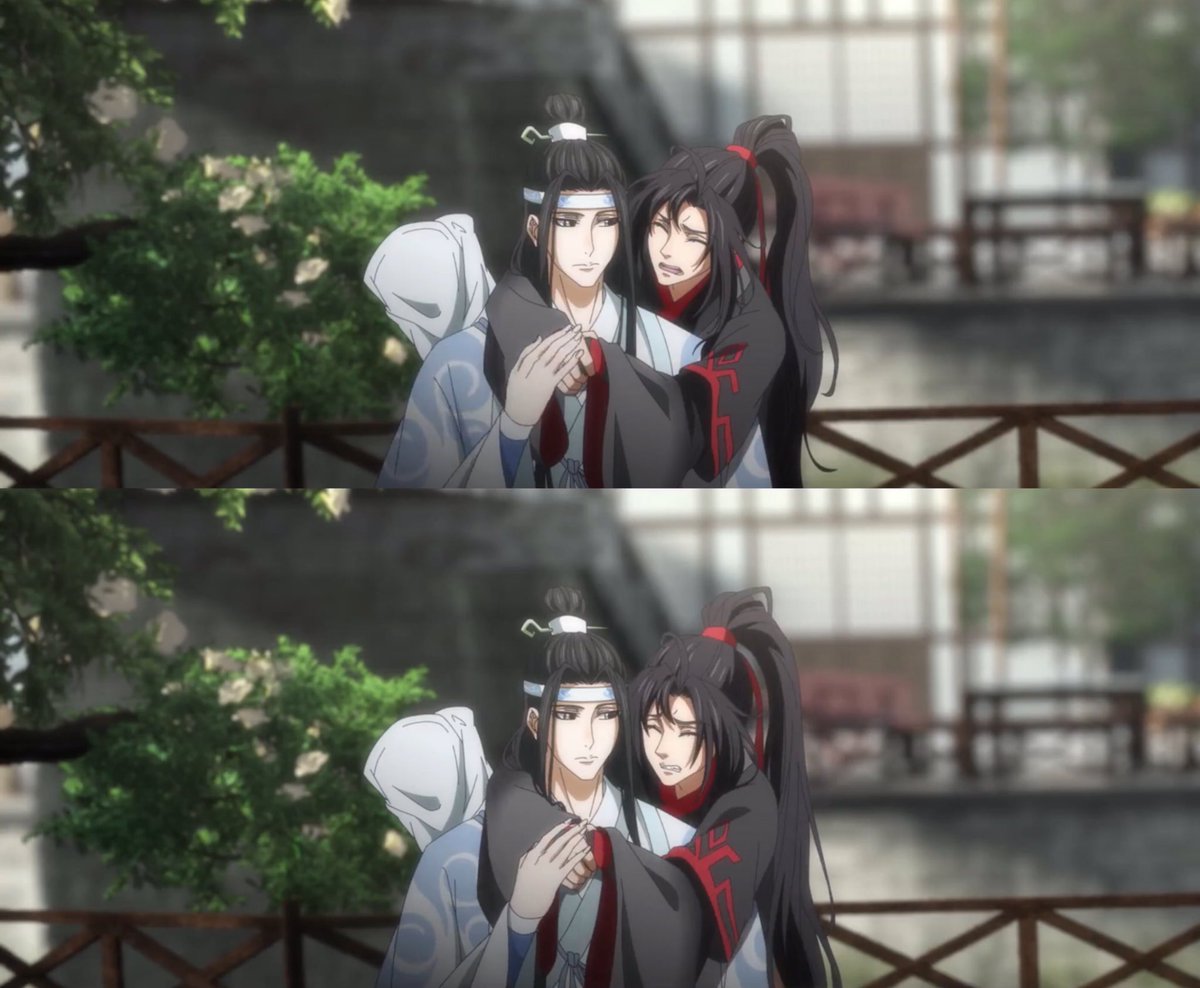 weiwuxiannn's tweet photo. << mdzs donghua / cql comparison >>

I was gonna do one of the angsty bits but I’m literally not strong enough so heres Fairy terrorising wwx while lwj protecs 🥺🥺
I only realise now how dumb the mask looks like homey you aren’t fooling ANYONE there’s literally no need https://t.co/e52HXMBu8S