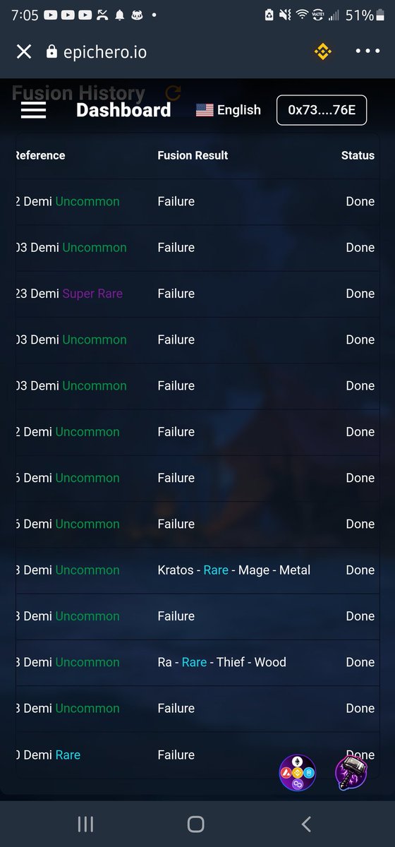 wildnatureMD's tweet photo. @EpicHeroio Expensive to fuse... lost 10 demi uncommon level 4 each cost $179 each to get 2 hero back! Plus BNB fee and 50 hero fee... have fun! https://t.co/HwTne27mYu