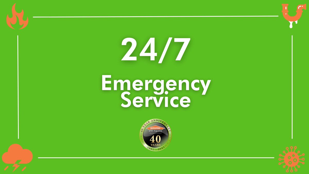 SERVPROStAug's tweet photo. Don't forget, we are here to assist you 24/7/365 should your home or business suffer property damage! It doesn't matter if it is a weekend or a holiday, give us a call at 904-829-0665 and we will send someone out to help as quickly as possible! #restoration https://t.co/c6Zr1S3rJT