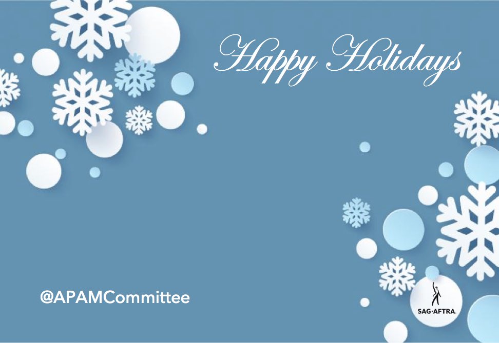 APAMCommittee's tweet photo. In observance of the holidays, @SAGAFTRA offices are closed today, Friday, Dec.24, 2021 and will remain closed through Monday, Jan.3, 2022. #HappyHolidays #HappyHolidays2021 #SAGAFTRAmembers #APAMCommittee #AAPI #RepresentationMatters https://t.co/EfWkcvozW1