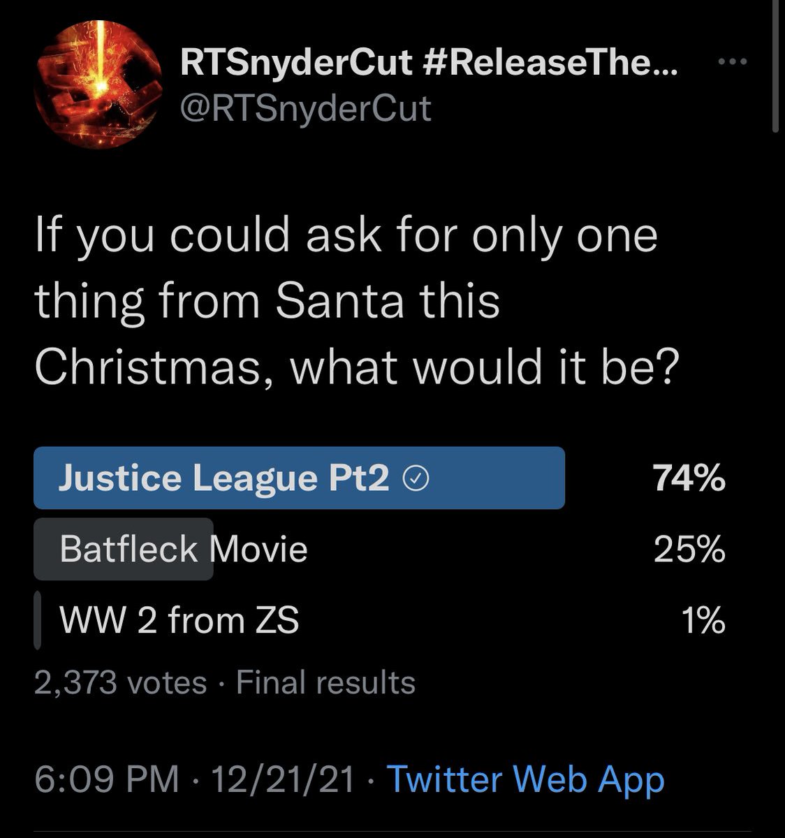 Signs2323's tweet photo. I’m down for a Christmas miracle. 

#RestoreTheSnyderVerse https://t.co/2MeGc56nTB