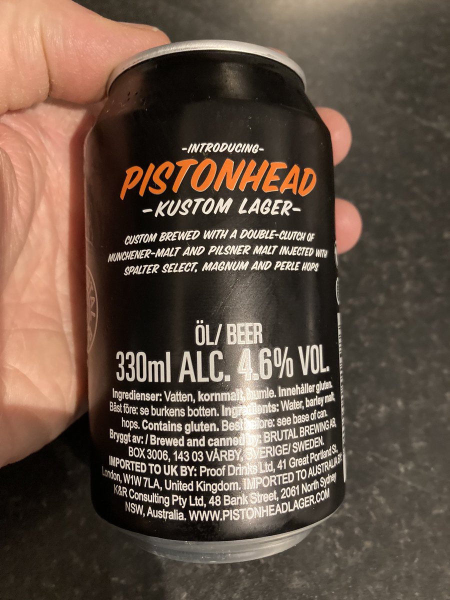 s77tux's tweet photo. First (second, third and fourth!) #BeerForTonight is #BrutalBrewing #Pistonhead #KustomLager (4.6% ABV, 330ml) Fresh cut grass aroma; crystal-clear, amber appearance; crisp mouthfeel; refreshing taste followed by light hoppy + citrus aftertaste. Delicious! #Slàinte #NowDrinking https://t.co/dIRcpnJAzm