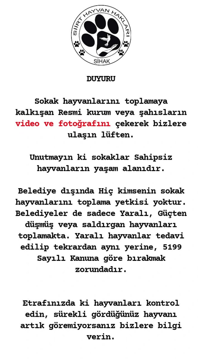 Siirt Hayvan Hakları Derneği (SİHAK) tweet media