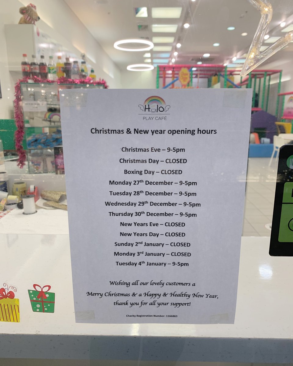 haloplaycafe's tweet photo. Wishing all of our lovely customers a Merry Christmas &amp; a Happy &amp; Healthy New Year.  Thank you for all your incredible support, all proceeds from our café go to @halochildrensfoundation to support children and their families with bereavement 🎄✨🙏🏽🎅🏽🎁🌈👼🏽 https://t.co/I6NjWe6Al1