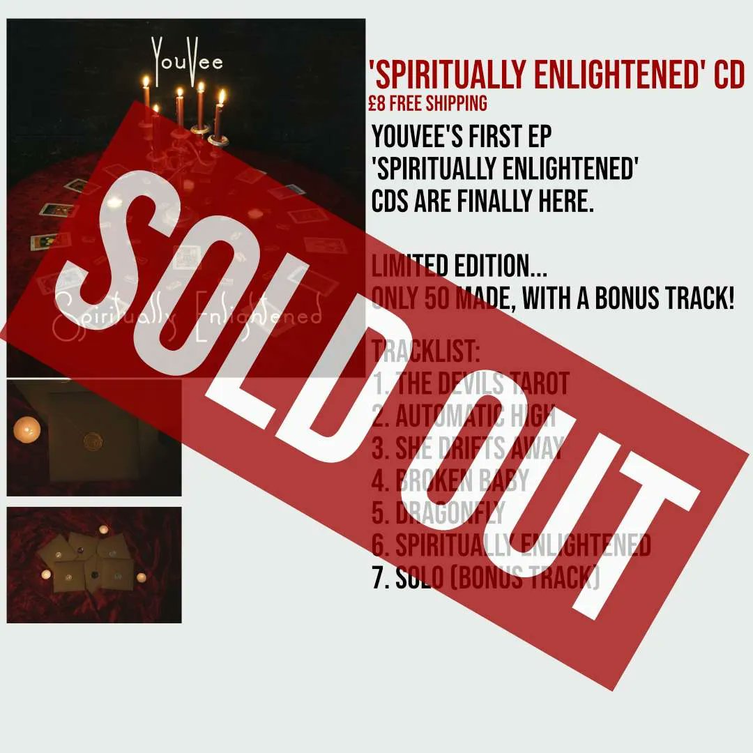youveeband's tweet photo. The CD's for our debut EP 'Spiritually Enlightened' are now sold out!! 
Thank you to everyone who's supported us. Keep streaming the EP on all streaming platforms! 
Thank you x https://t.co/bPhcYzvFvl