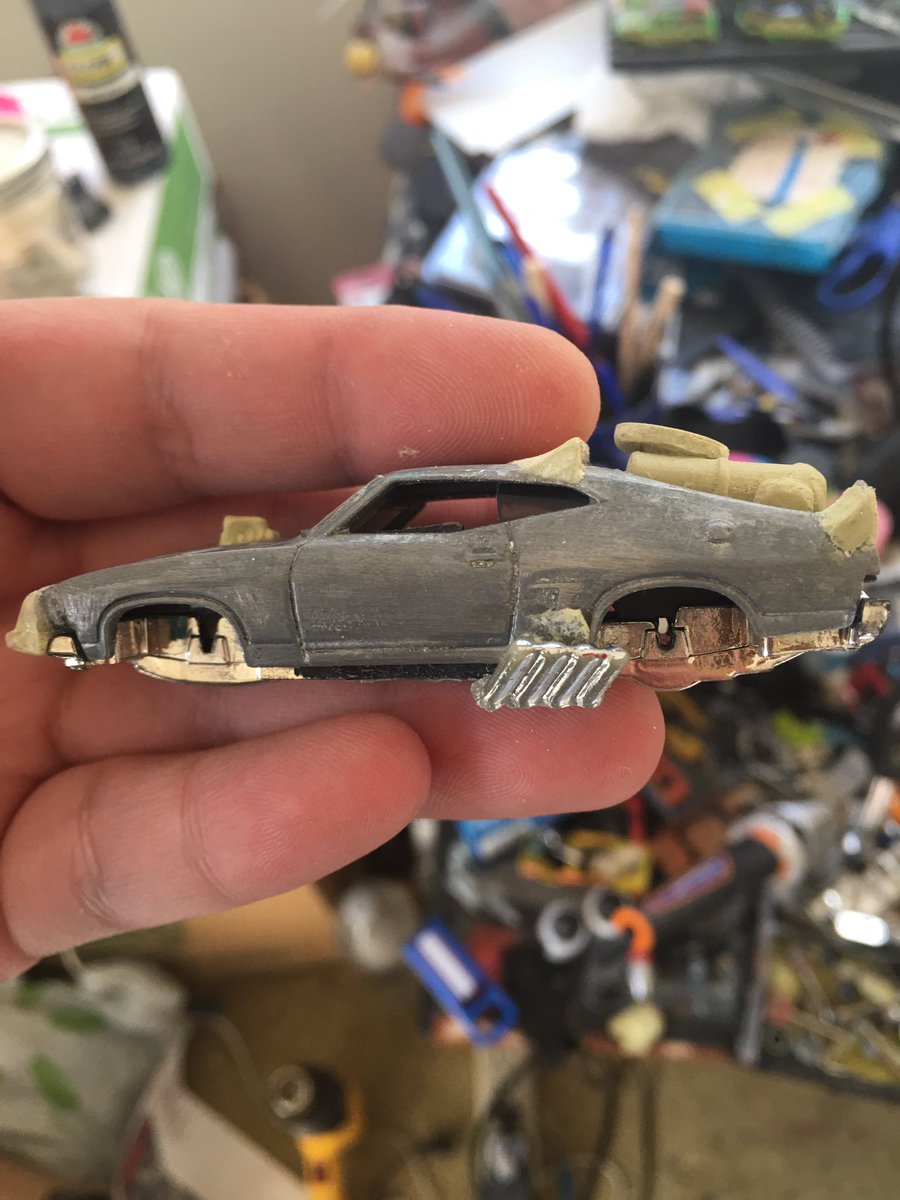 ShadowFoxCospl1's tweet photo. Update on the V8 Interceptor I ripped off the epoxy putty pipes and harvested some off the engine section of another hot wheel. I’ll have to do some trimming to make the chassis fit but it’ll be well worth it in the end.
#Gaslands #V8Interceptor #MadMax #Toycommunity https://t.co/iMss9q8qAk