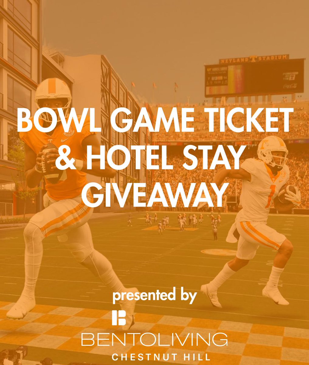 AtoZSports's tweet image. 🍊Giveaway Time🍊 

Who wants 2 tickets to the Music City Bowl for the Tennessee game + a free 2 night hotel stay in Nashville at BentoLiving Chestnut Hill? 

Steps for your chance to win:
1) Follow on IG: instagram.com/bento_chestnut…
2) Retweet this
3) Tag a friend
#Vols