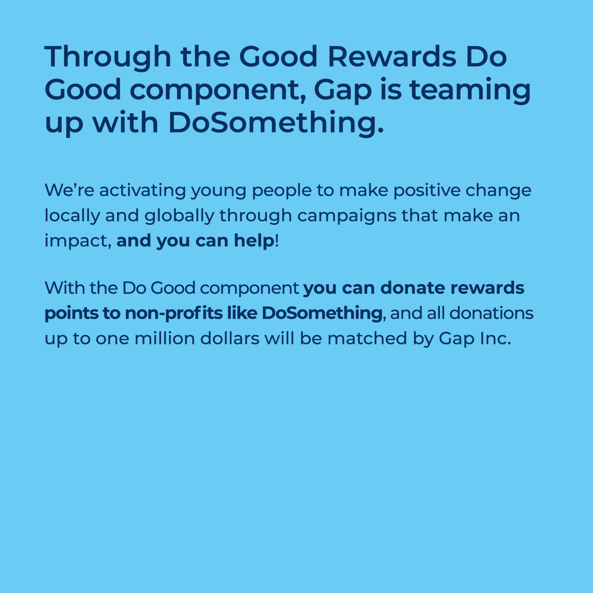 dosomething's tweet image. Last minute Holiday shopping? Keep us in mind if you’re planning to shop at the @Gap. Tap in below to see how you can shop with a purpose #WeDidThat ✨✨✨