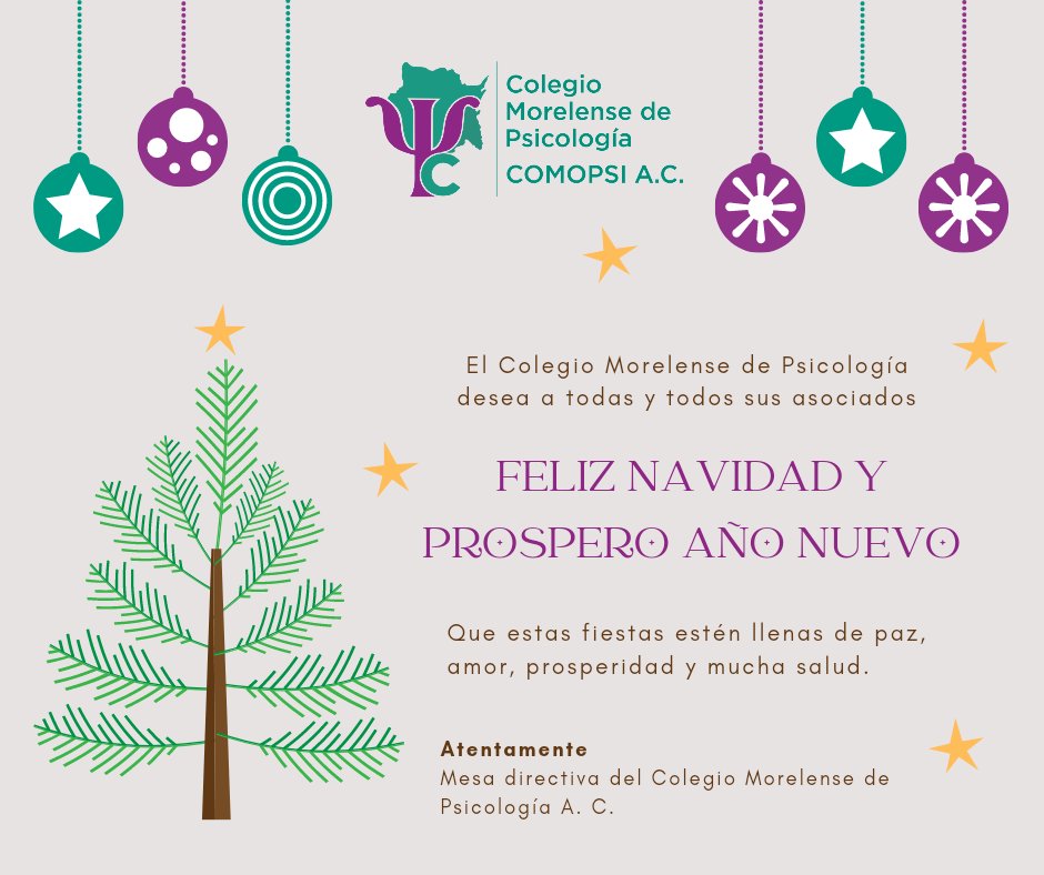 comopsiac's tweet photo. El Colegio Morelense de Psicología AC, desea que tengan unas bonitas fiestas en compañía de sus seres queridos.

#FelizNavidad2021 #SaludMental #COMOPSI https://t.co/DvvwiotzK6