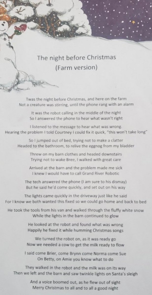 Wrote a Christmas poem for all the dairy farmers out there working hard on Christmas Eve! #AgTwitter