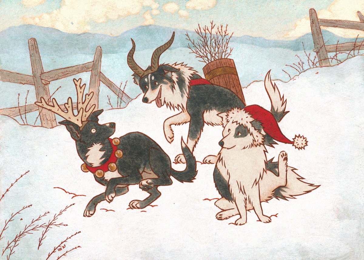 Merry Christmas Eve!! A pet card commission featuring some familiar faces (and one new face!) 