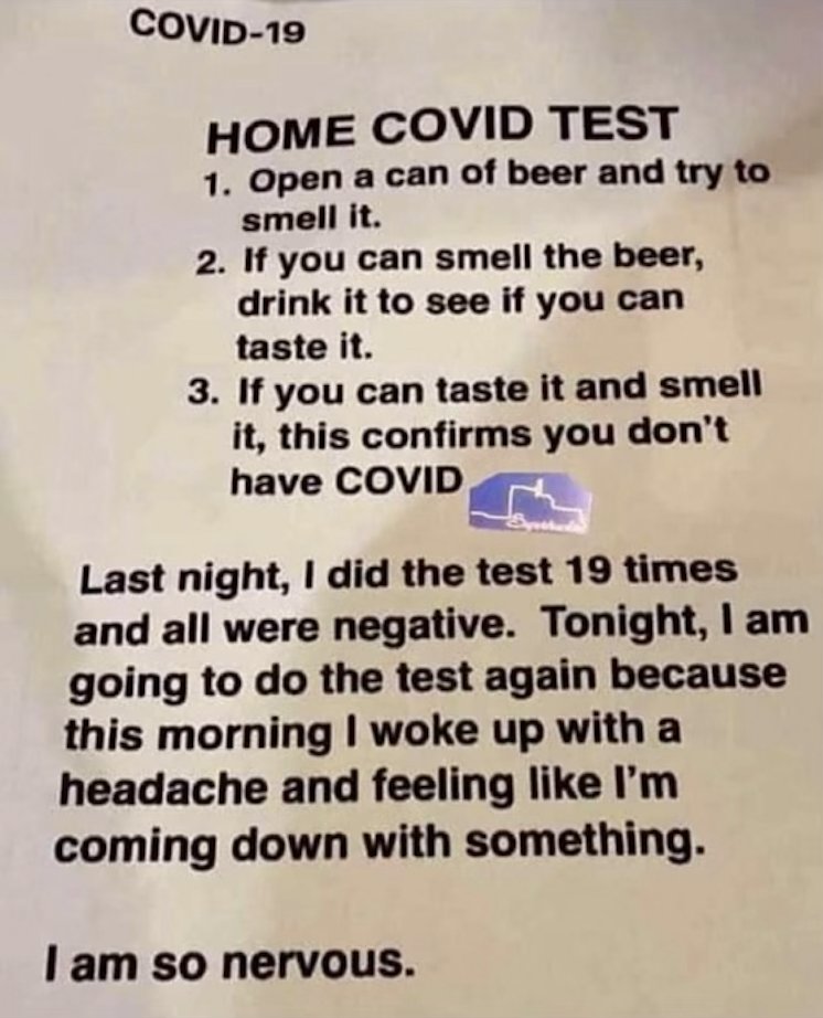 MiddleConsensus's tweet image. Here is a homegrown COVID test in case you can&apos;t get a commercial one! LOL!  Happy Holoidays!

#COVID19 #CovidTesting