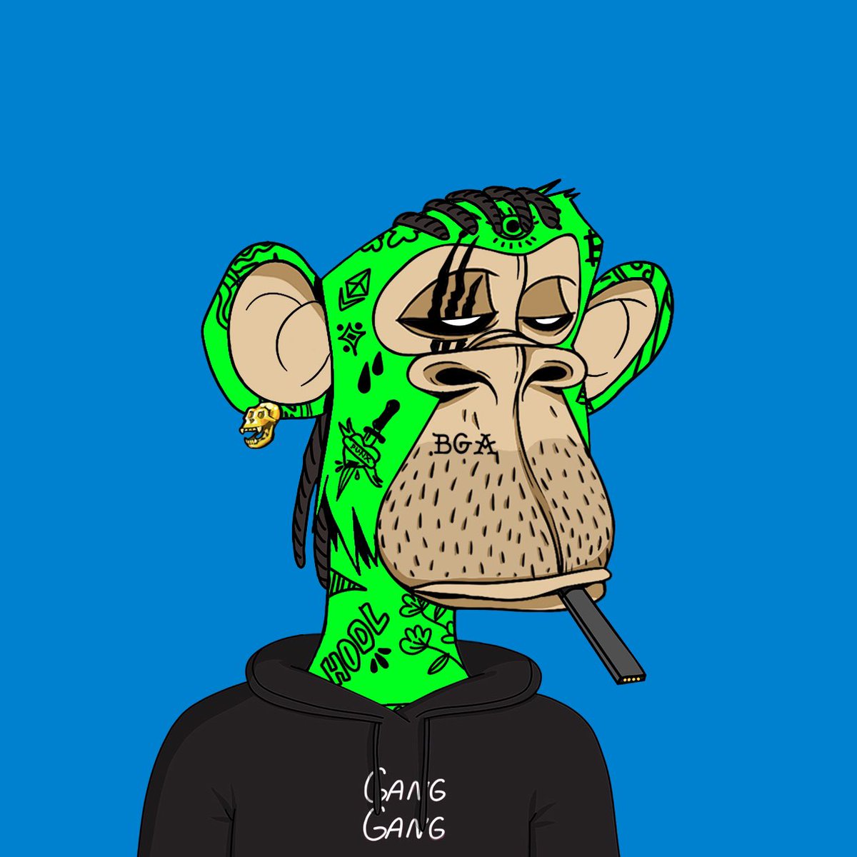 goodbatdog's tweet photo. Scooped this clean green boy in the spirit of collaboration! The #NFTCommunity really is like one big degenerate family. I’m hopping to one day bridge this gap between communities like the hero’s @BoredGutterApes 

A huge #GangGang to everyone who fucks with BatDog! We love you🖤 https://t.co/4nYsCEviEo