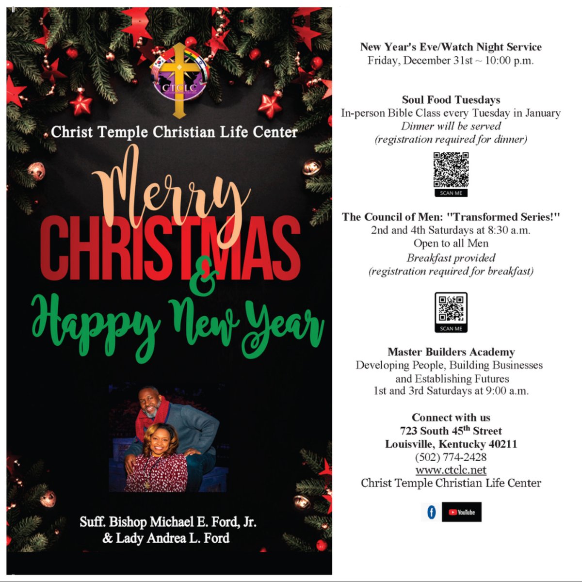 _ctclc's tweet image. HOLIDAY: Merry Christmas and Happy New Year from Suffragan Bishop Michael E. Ford Jr. And the Christ Temple Christian Life Center Family! #christmas #theholidays #happyholidays #wewishyouamerrychristmas #ctclcWelcomesYou #HaveUShared2Day #mayyourchristmasbemerryandbright