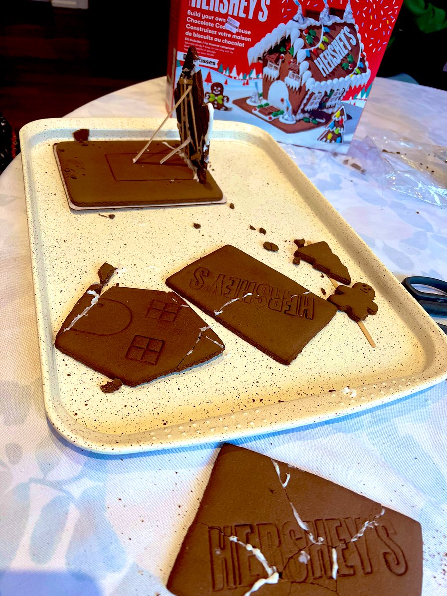 kaitmannella's tweet photo. @Hersheys your chocolate cookie house was faulty and has forced us to become creative with structural reinforcements. #hersheys #christmas https://t.co/7Yzpf54laG