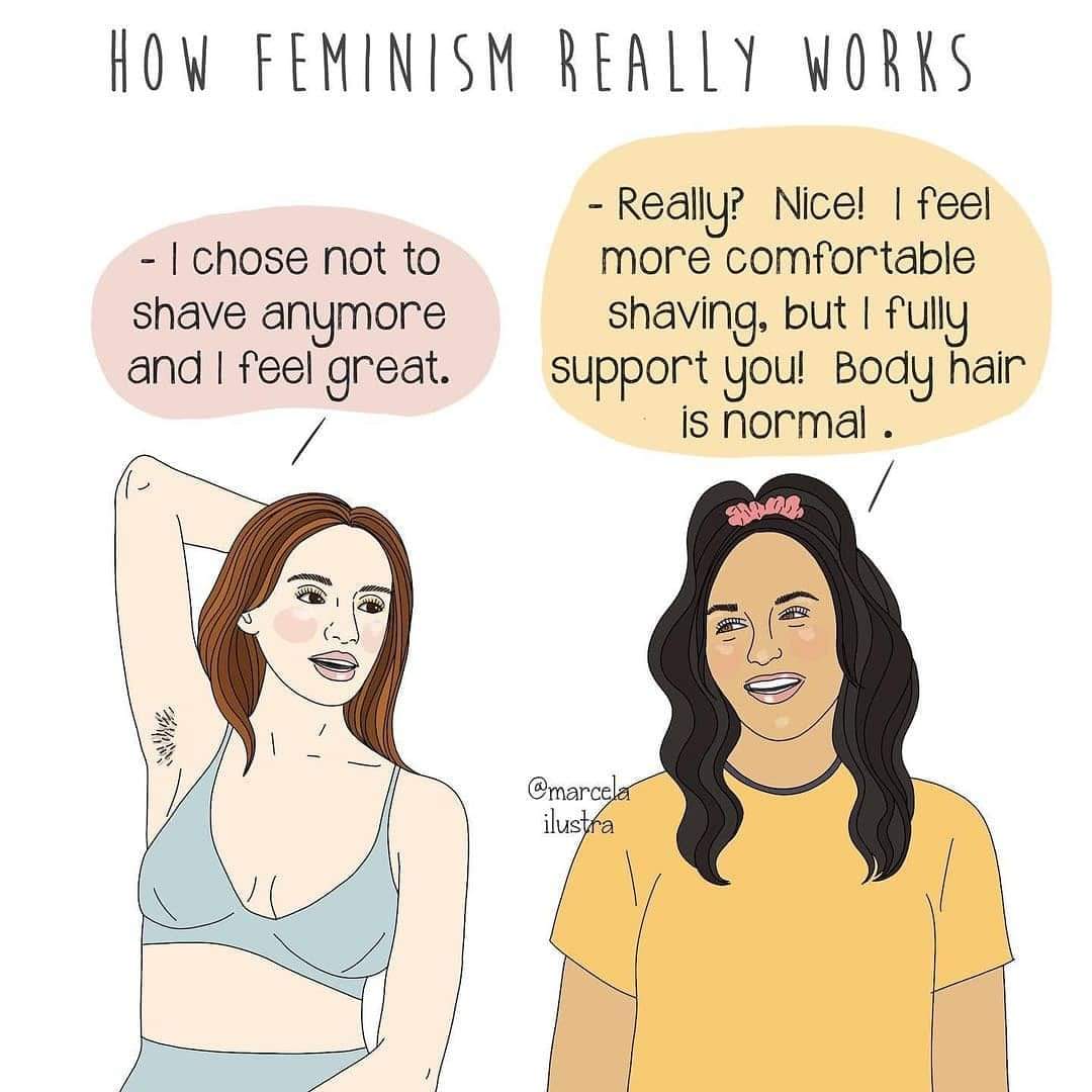the_female_lead's tweet photo. "Feminism is about freedom and about respecting the choices you wouldn't make for yourself. Every woman owns her life and her body" 💛 🌻 Artist: @marcelailustra ❤ https://t.co/bBB4CyuOiT
