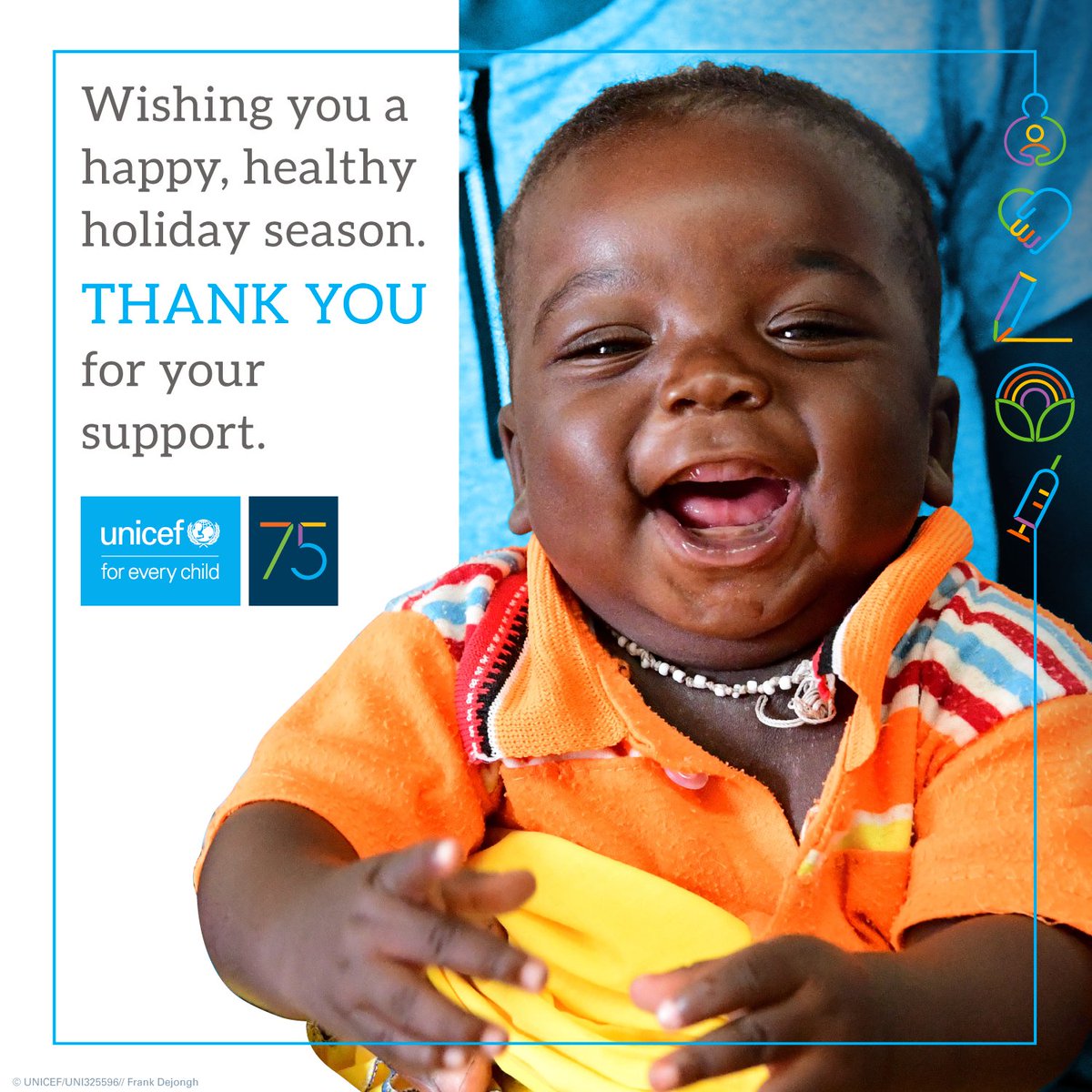 UNICEF's tweet photo. 💙 We wish you and your loved ones a happy, healthy holiday season.

💙 COVID-19, conflicts, climate change - no matter the crisis, we won't stop until we build a better world #ForEveryChild.

💙Thank you for your continued support. https://t.co/doXYlk4zM7
