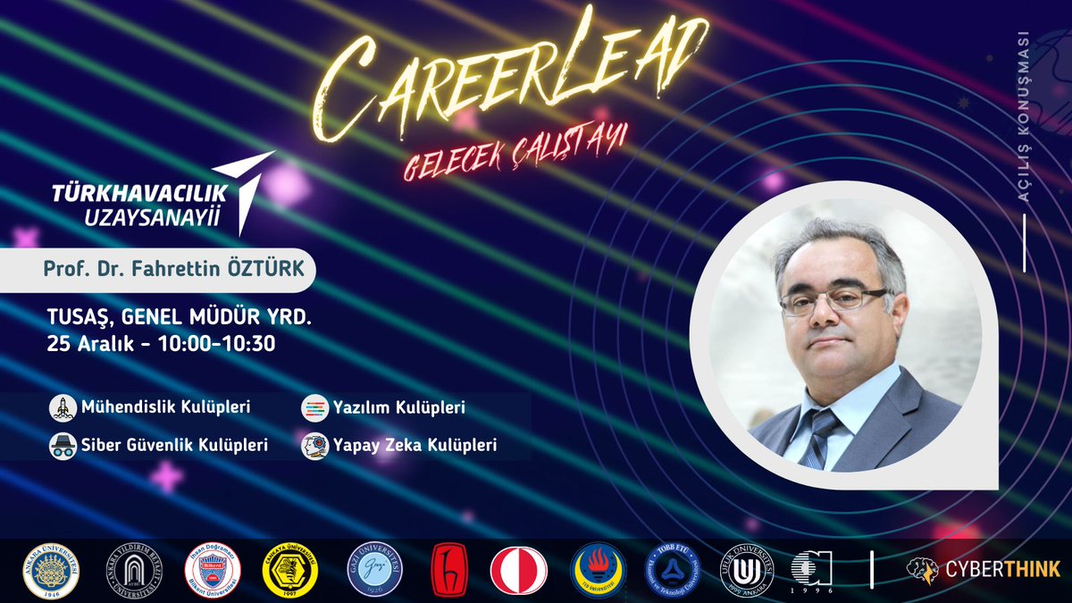 Ankaradaki üniversitelerimizin siber güvenlik, yapay zeka, yazılım ve bilgi güvenliği kulüplerinin yöneticileri ve üyeleri ile bir araya geliyoruz. 🧑‍💻👩‍💻

Açılış konuşmasını <a href="/TUSAS_TR/">Türk Havacılık Uzay Sanayii</a> Genel Müdür Yardımcımız Prof.Dr.Fahrettin ÖZTÜRK hocamız gerçekleştirecek.

<a href="/fahrettin1971/">Prof. Dr. Fahrettin Öztürk</a>