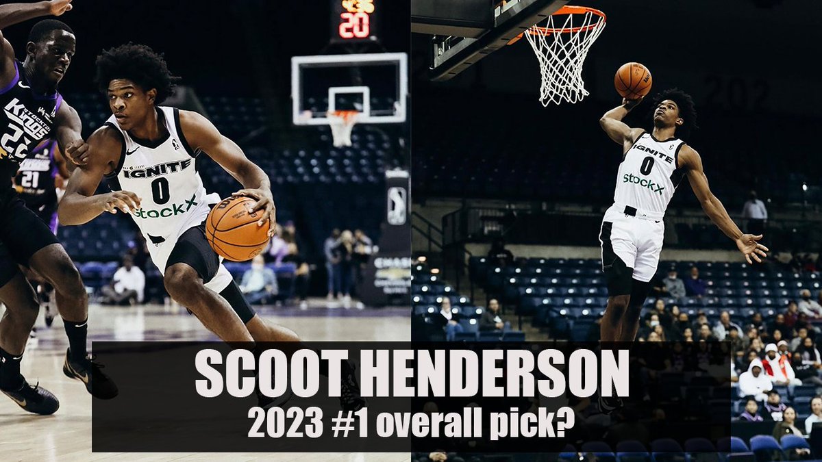 greenlightbball's tweet photo. Scoot Henderson has been putting on a show in the G League at just 17 years old. Averaging 14p, 5r, and 3a at the professional level with G League Ignite. Scouts have him as one of 2023's top ranked prospects.

Here are his highlights linked below.

https://t.co/ahYluPZj3d https://t.co/IUP67PLbSO