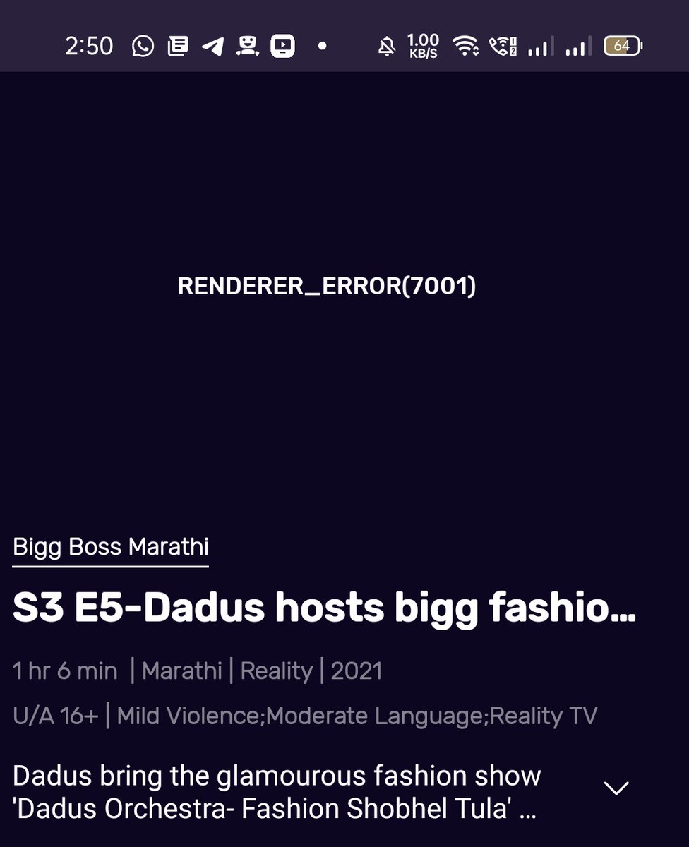 sachinlsangle's tweet photo. @VootSelect getting renderer_7001 error for last 1 week kindly look into this or refund the subscription amount.. very frustrating experience with the app @VootSupport https://t.co/obQhxvMu2p