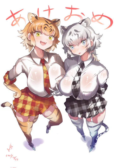 #けものフレンズ
ベンガルトラ&amp;ホワイトタイガーを描いてみました 