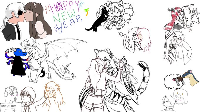 New Years collaborative aggie with my friends featuring all our ocs smooching.
drawn with @StayinPlace, @Cheddartot, @GhostTaffy, Leap, and Tato!!💖💖💖 
