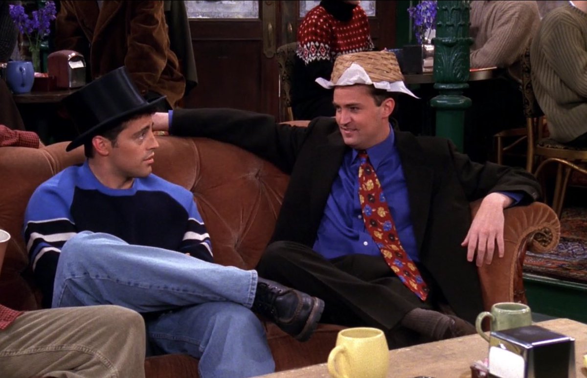 joey and chandler wearing hats