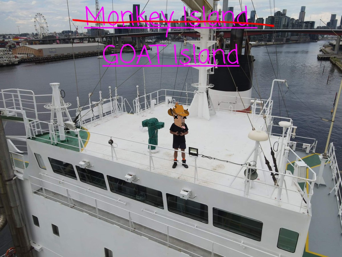 GTFOfish's tweet photo. The term “monkey island” refers to a place on the ship which is located at the top most accessible height.
However 2022 is the year of the GOAT, so you will find me and my Goats hanging out on the Goat Island 😉
#GoatsOnBoats #GOATtribe @adaGOATS https://t.co/I7HndOnF8B
