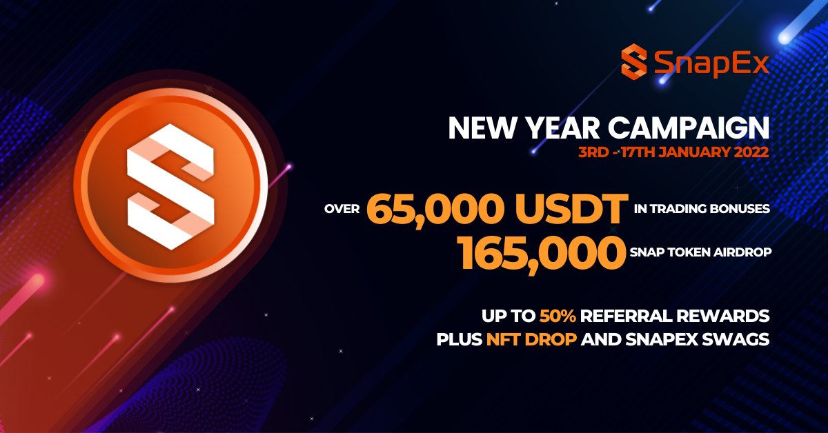 snapexofficial's tweet photo. 48 hours left until the start of our New Year Campaign. Over 65,000 USDT in trade bonuses, 165,000 SNAP Tokens, referral rewards up to 50% commission, and more awaits you.
learn more: https://t.co/lPnYWoj6yV
#SnapEx #SNAPToTheMoon #Rewards #NewYear #2022 #Crypto https://t.co/bmKRktCEdj