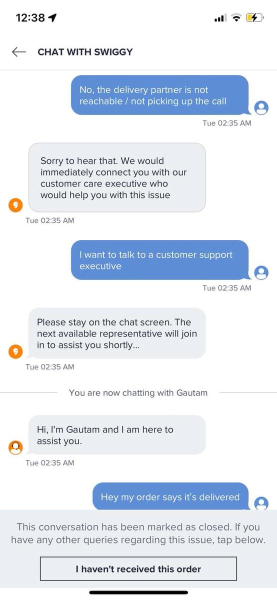 itsfaizann's tweet photo. @SwiggyCares @swiggy_in Ordered a meal which showed delivered but wasnt delivered to me,contacted support immediately but the delivery agent had his phone switched off.
was assured that the matter will be taken care of but it wasnt. https://t.co/XRMLP7rLwY