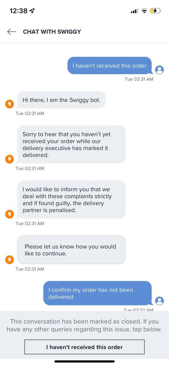 itsfaizann's tweet photo. @SwiggyCares @swiggy_in Ordered a meal which showed delivered but wasnt delivered to me,contacted support immediately but the delivery agent had his phone switched off.
was assured that the matter will be taken care of but it wasnt. https://t.co/XRMLP7rLwY