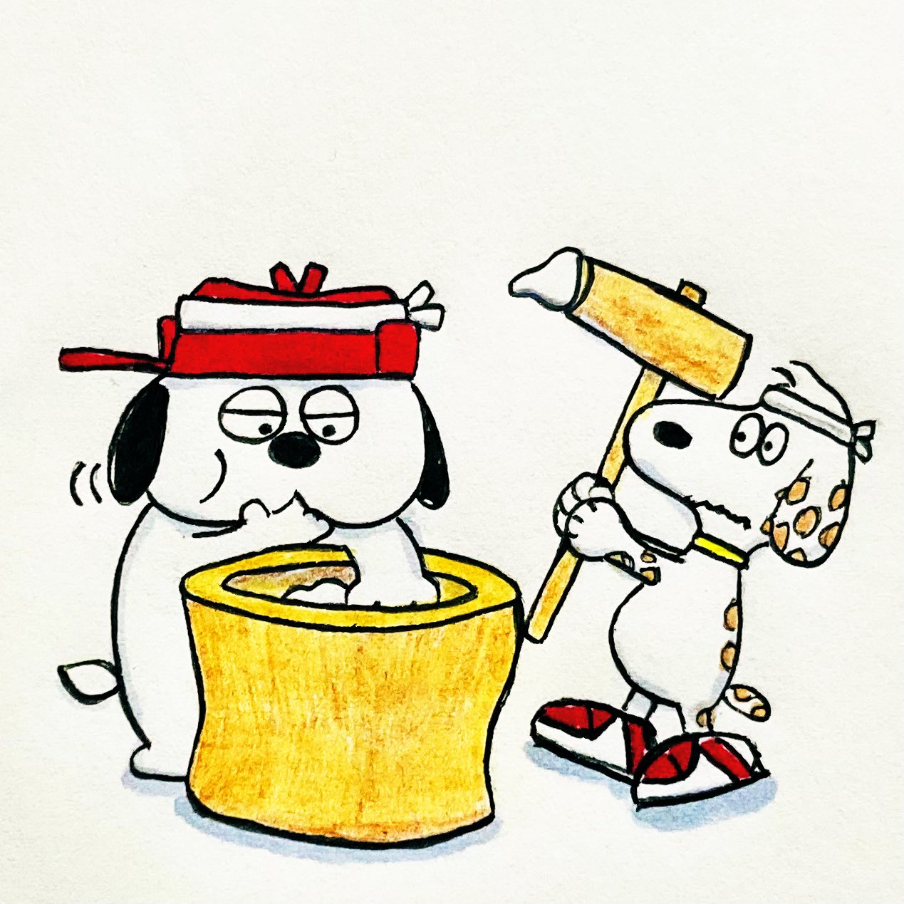 Wlfa Snoopy Day310 お餅を食べるオラフ 100日後も食べるオラフ アナログイラスト マーブルス T Co Z1x1qye7 Twitter