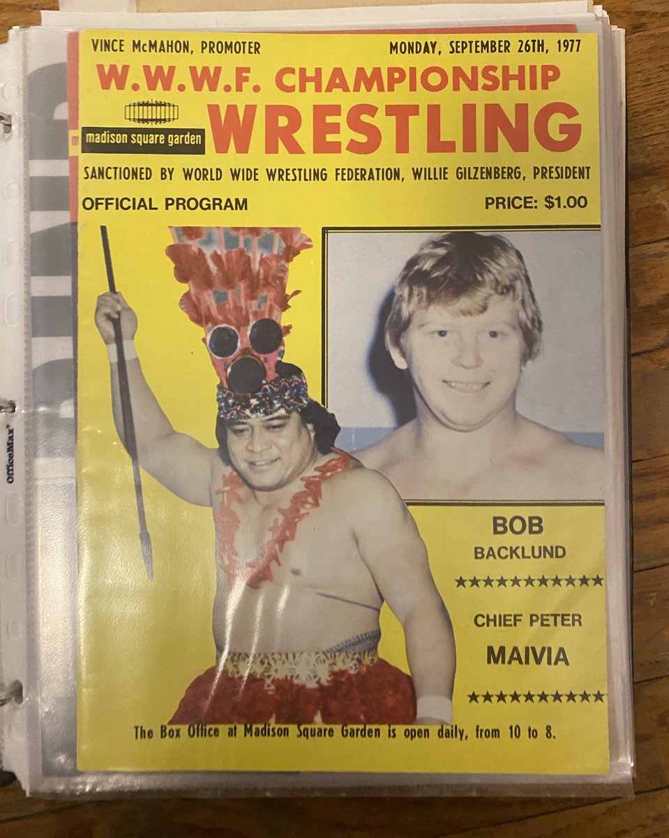 OfficialNWCA1's tweet photo. WWWF Program!
September 26 1977
Love having these old school New York programs, I only have two! @TheRock grandfather on the cover! As well as the @WWE #halloffamer @BobBacklund #wrestlingprograms #wrestlinghistory #wrestling https://t.co/PNeiUNnEVD