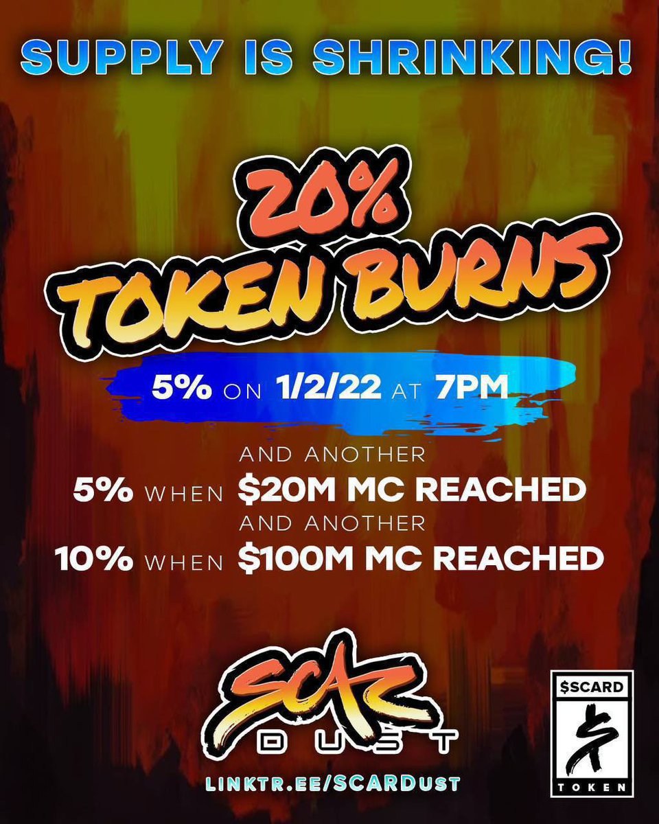 war_mus_'s tweet photo. This Sunday at 7pm EST we are burning 5% of TS. That is 500 billion tokens. JOIN OUR TG TO WATCH LIVE!

And potentially another surprise for you all. 😎

@CRYPTOKEMONx @Saitama_Ranks @MrBERTofficial @crypto_deb @crypto_addicto7 @TheDefiApe @1GoddRich 

#SCARDust #SCARDustToken https://t.co/B6PkSzsUnx